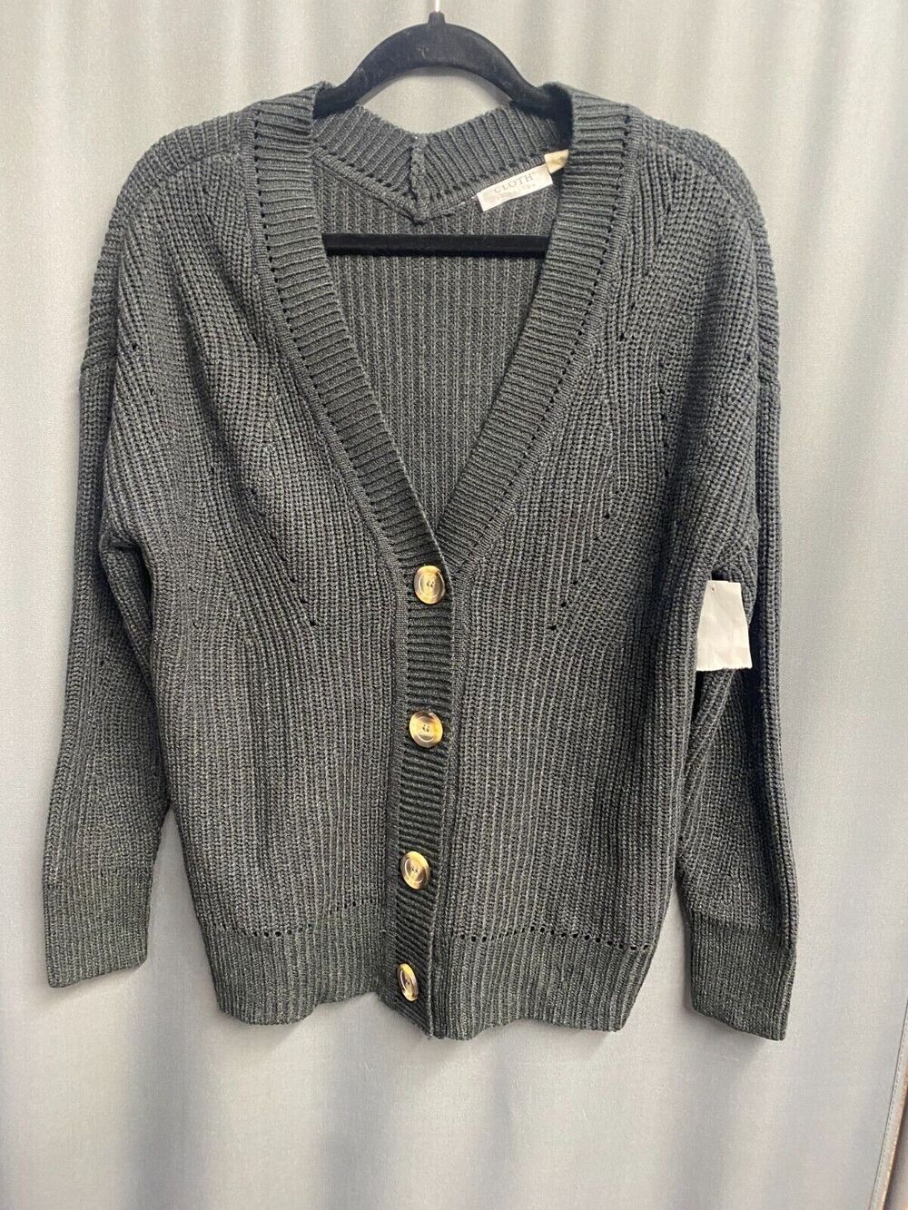 Cloth By Design Cardigan Womens XS Gray Knit Button Front V Neck Long Sleeve B63